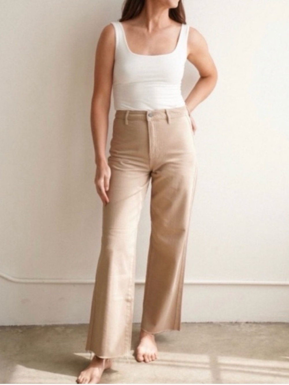 Carly Jean Los Angeles Tan High-Waist Corduroy Trousers